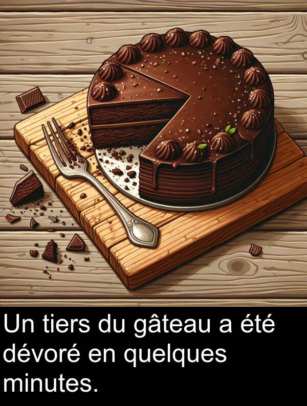 gâteau: Un tiers du gâteau a été dévoré en quelques minutes.