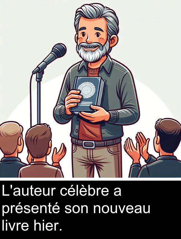 hier: L'auteur célèbre a présenté son nouveau livre hier.
