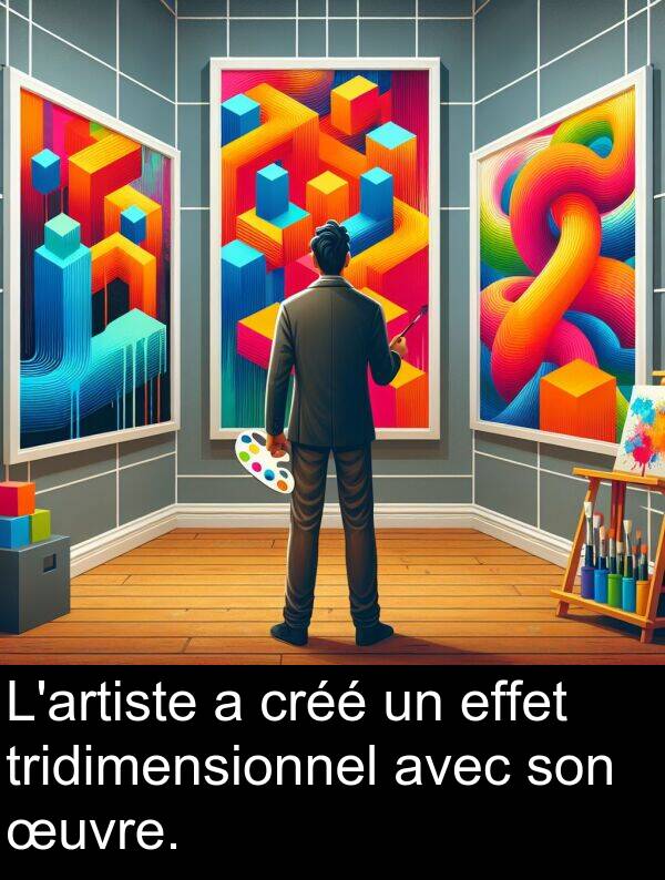 effet: L'artiste a créé un effet tridimensionnel avec son œuvre.