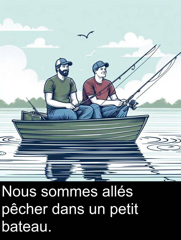 bateau: Nous sommes allés pêcher dans un petit bateau.