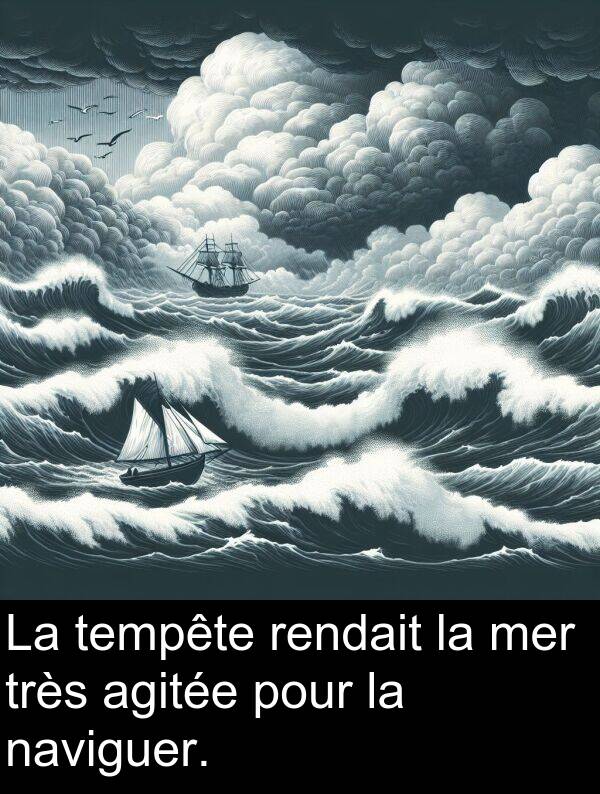 rendait: La tempête rendait la mer très agitée pour la naviguer.