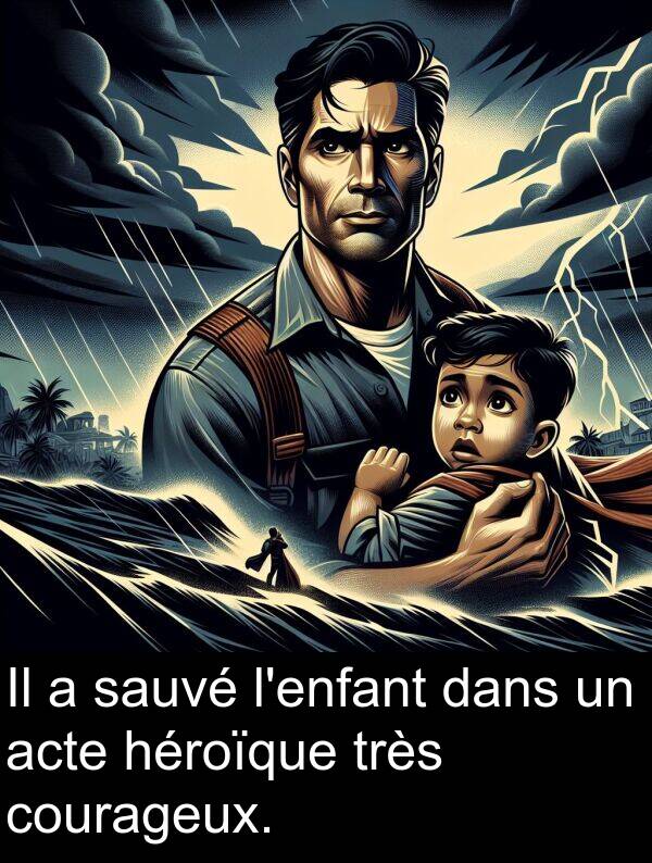 héroïque: Il a sauvé l'enfant dans un acte héroïque très courageux.