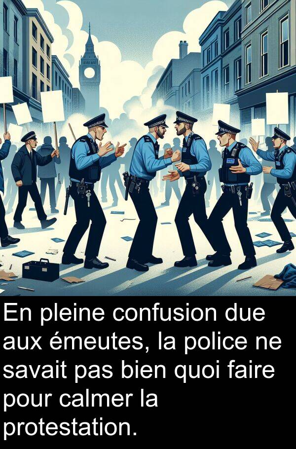quoi: En pleine confusion due aux émeutes, la police ne savait pas bien quoi faire pour calmer la protestation.