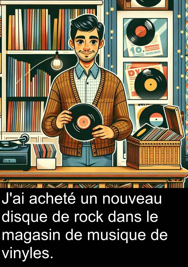 vinyles: J'ai acheté un nouveau disque de rock dans le magasin de musique de vinyles.