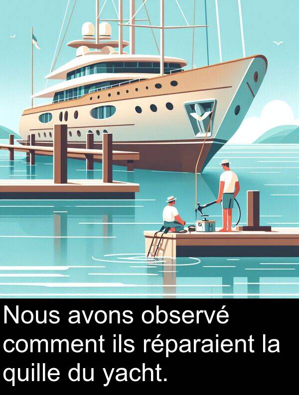 quille: Nous avons observé comment ils réparaient la quille du yacht.