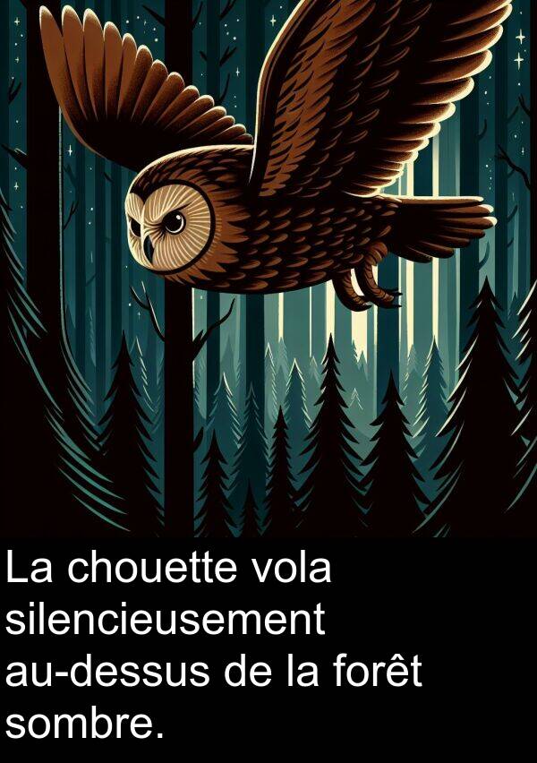 sombre: La chouette vola silencieusement au-dessus de la forêt sombre.