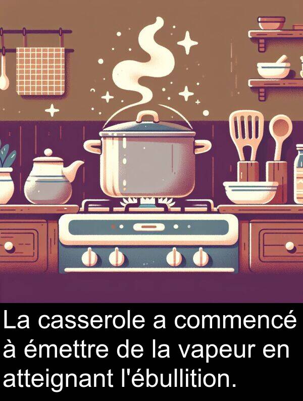 atteignant: La casserole a commencé à émettre de la vapeur en atteignant l'ébullition.