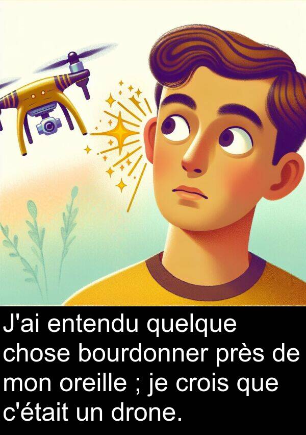 drone: J'ai entendu quelque chose bourdonner près de mon oreille ; je crois que c'était un drone.