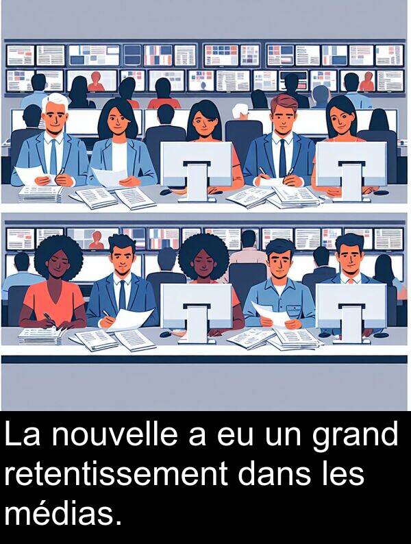 médias: La nouvelle a eu un grand retentissement dans les médias.
