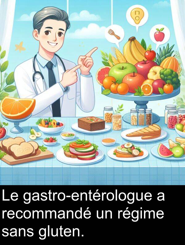 sans: Le gastro-entérologue a recommandé un régime sans gluten.