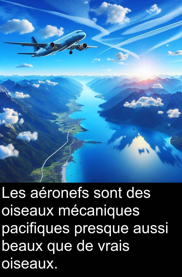 beaux: Les aéronefs sont des oiseaux mécaniques pacifiques presque aussi beaux que de vrais oiseaux.