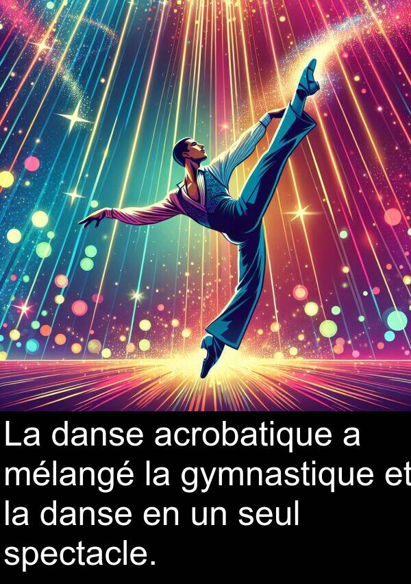 danse: La danse acrobatique a mélangé la gymnastique et la danse en un seul spectacle.