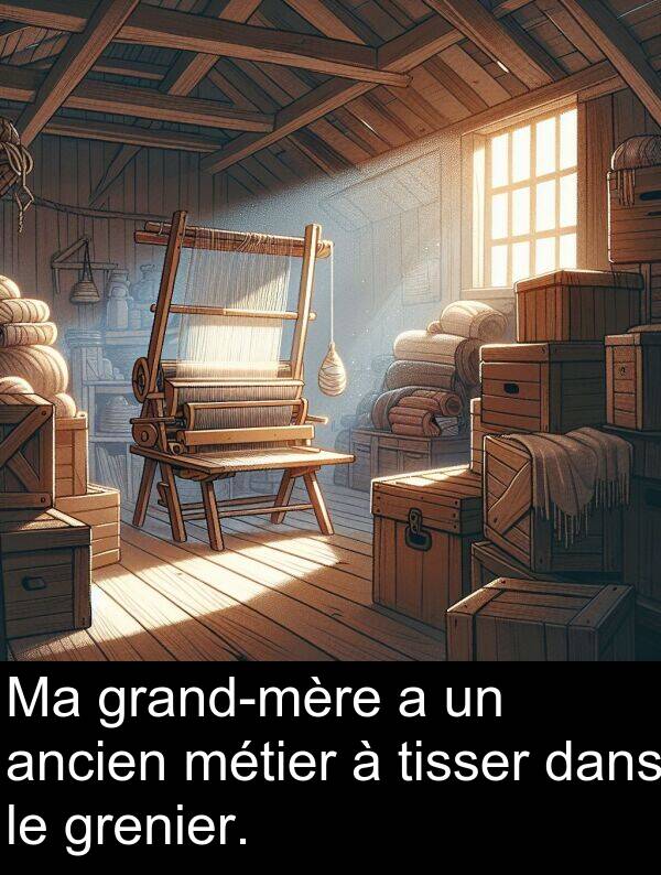 grenier: Ma grand-mère a un ancien métier à tisser dans le grenier.