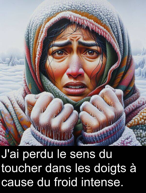 sens: J'ai perdu le sens du toucher dans les doigts à cause du froid intense.