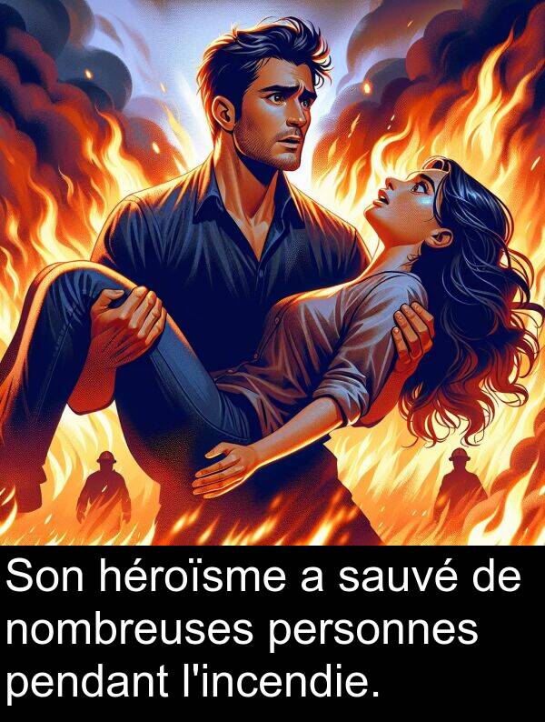 héroïsme: Son héroïsme a sauvé de nombreuses personnes pendant l'incendie.