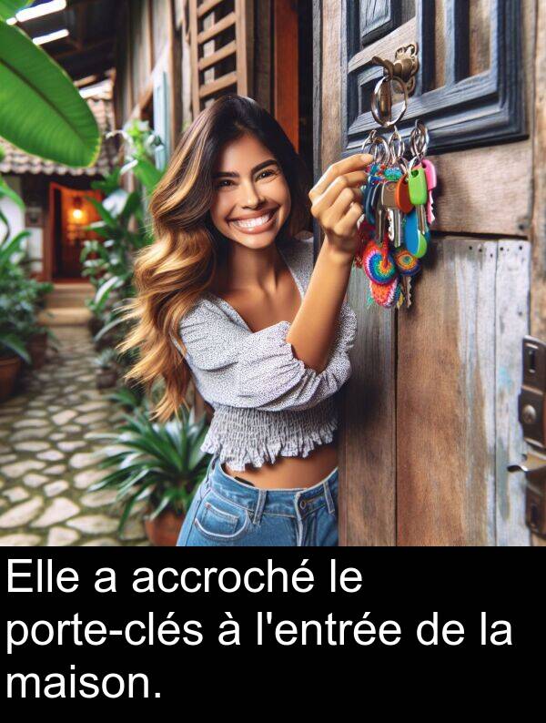 maison: Elle a accroché le porte-clés à l'entrée de la maison.