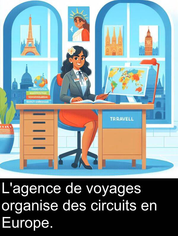 voyages: L'agence de voyages organise des circuits en Europe.
