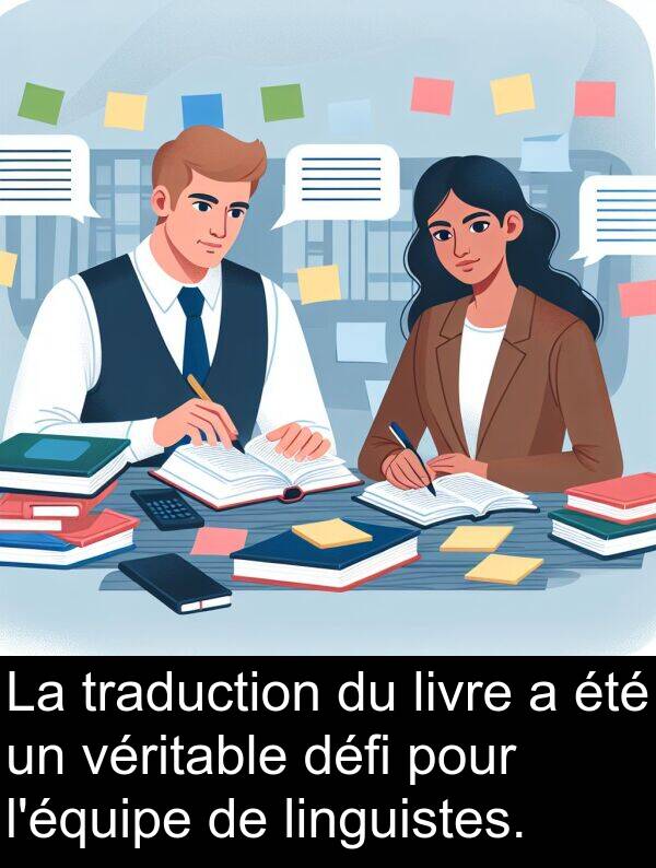 linguistes: La traduction du livre a été un véritable défi pour l'équipe de linguistes.