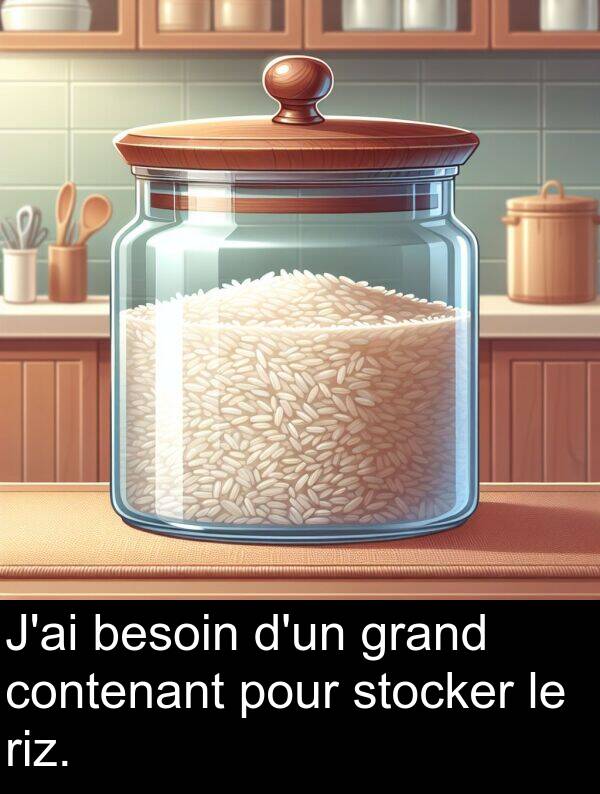 besoin: J'ai besoin d'un grand contenant pour stocker le riz.