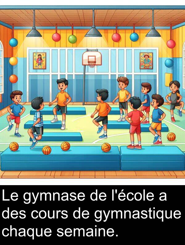 semaine: Le gymnase de l'école a des cours de gymnastique chaque semaine.