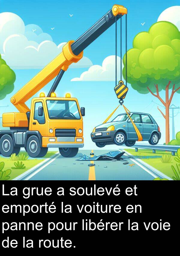 voie: La grue a soulevé et emporté la voiture en panne pour libérer la voie de la route.