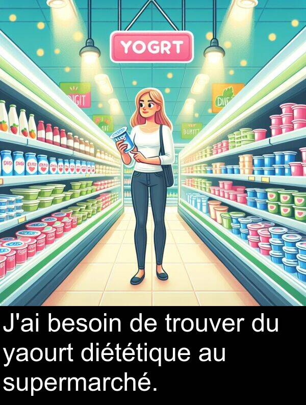 besoin: J'ai besoin de trouver du yaourt diététique au supermarché.