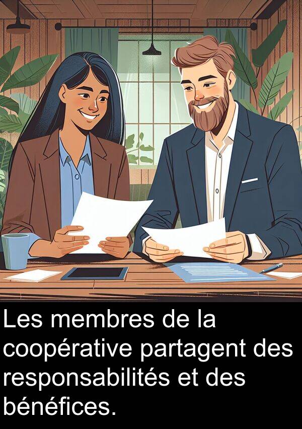 coopérative: Les membres de la coopérative partagent des responsabilités et des bénéfices.