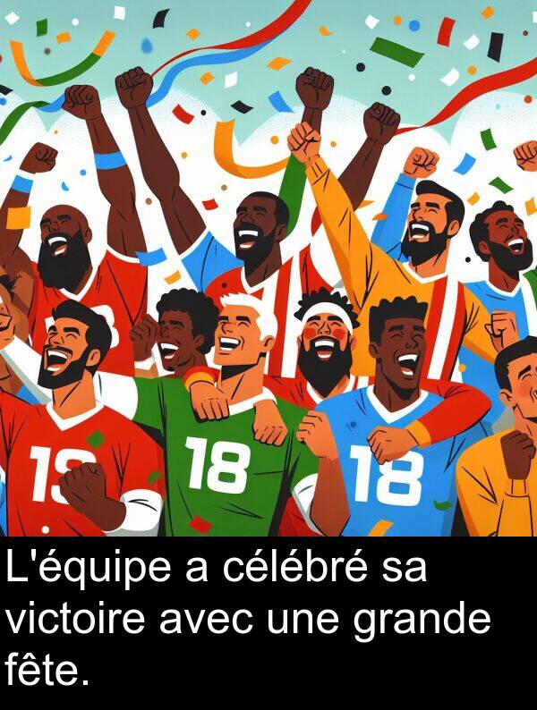 célébré: L'équipe a célébré sa victoire avec une grande fête.
