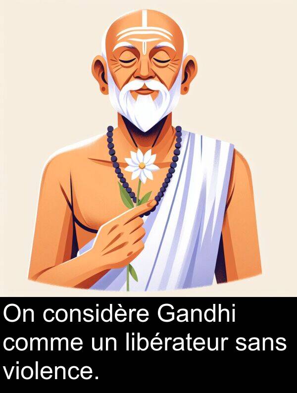 sans: On considère Gandhi comme un libérateur sans violence.