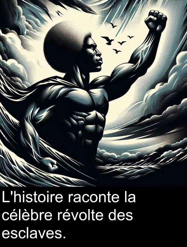 raconte: L'histoire raconte la célèbre révolte des esclaves.