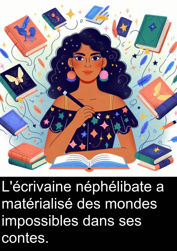 matérialisé: L'écrivaine néphélibate a matérialisé des mondes impossibles dans ses contes.