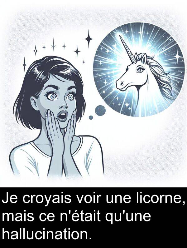 croyais: Je croyais voir une licorne, mais ce n'était qu'une hallucination.