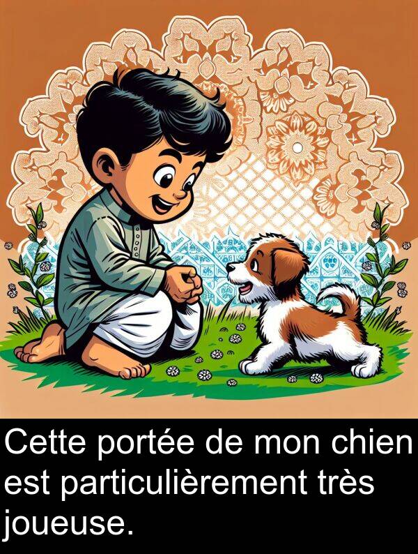 joueuse: Cette portée de mon chien est particulièrement très joueuse.