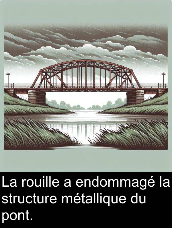 métallique: La rouille a endommagé la structure métallique du pont.