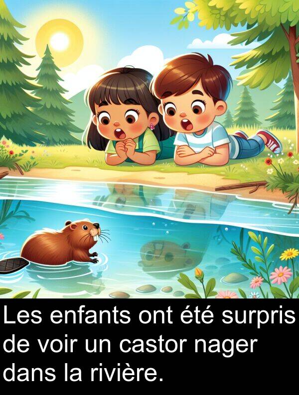surpris: Les enfants ont été surpris de voir un castor nager dans la rivière.