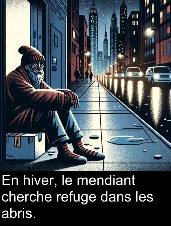 hiver: En hiver, le mendiant cherche refuge dans les abris.