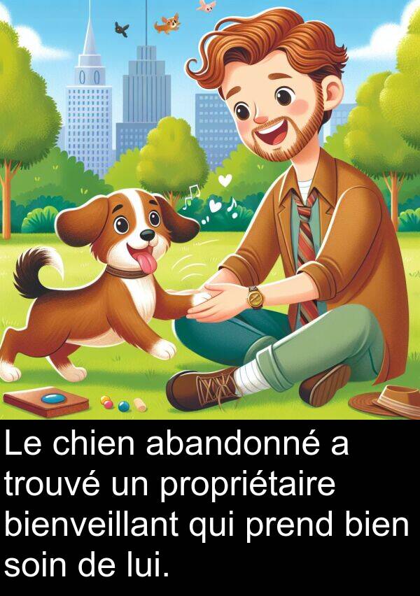 bienveillant: Le chien abandonné a trouvé un propriétaire bienveillant qui prend bien soin de lui.