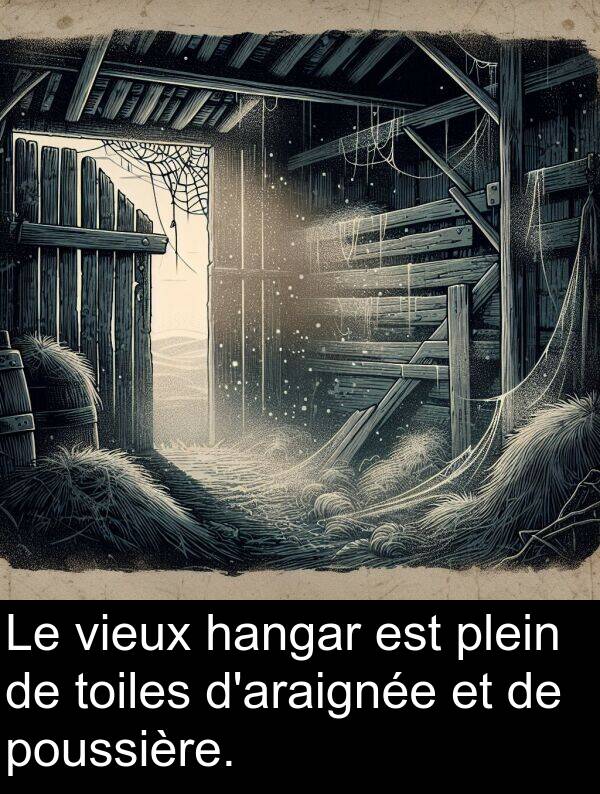 toiles: Le vieux hangar est plein de toiles d'araignée et de poussière.