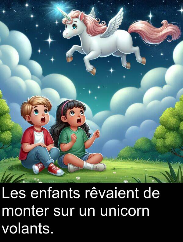 enfants: Les enfants rêvaient de monter sur un unicorn volants.