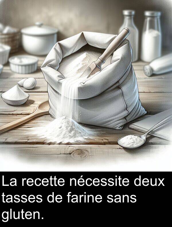 sans: La recette nécessite deux tasses de farine sans gluten.
