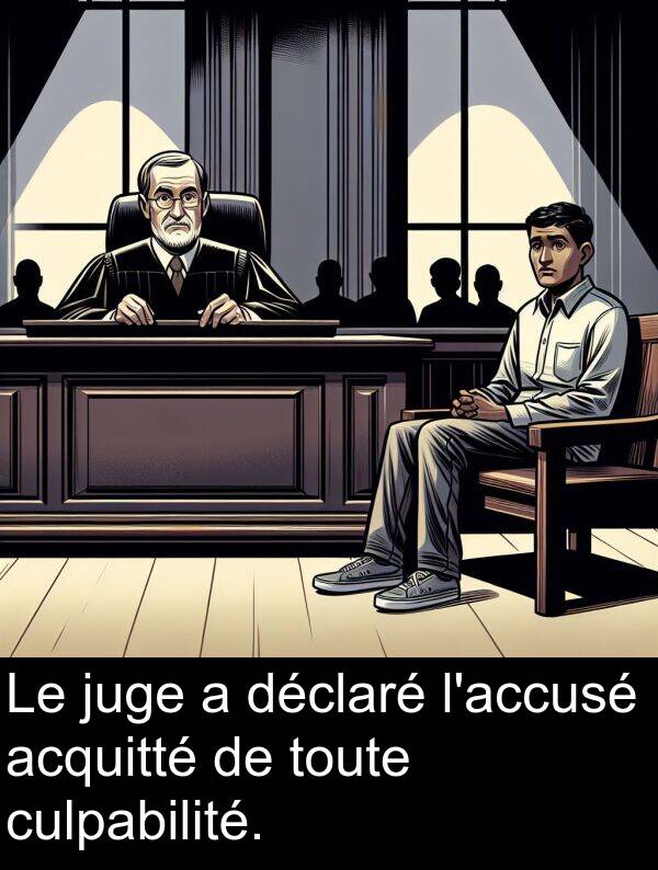 déclaré: Le juge a déclaré l'accusé acquitté de toute culpabilité.