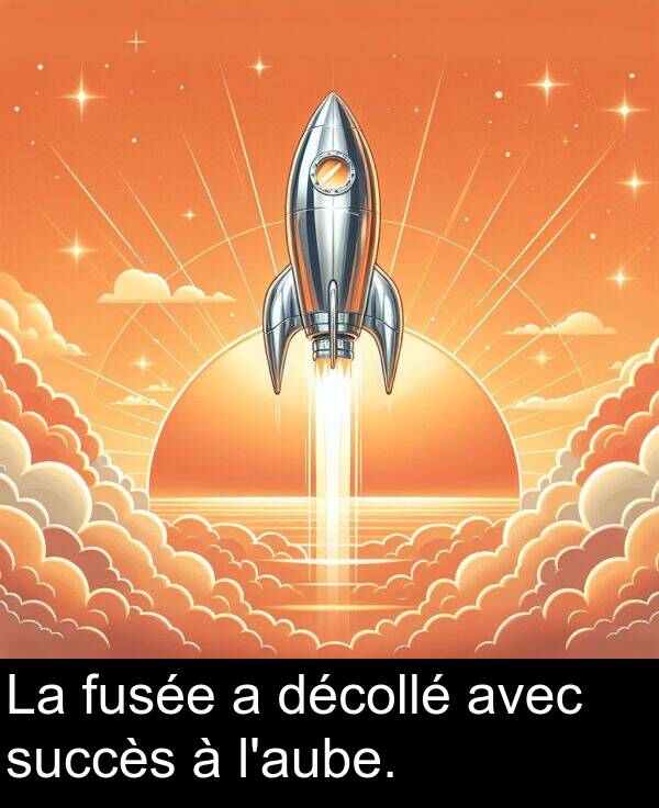 décollé: La fusée a décollé avec succès à l'aube.