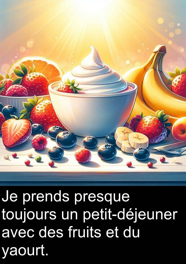 yaourt: Je prends presque toujours un petit-déjeuner avec des fruits et du yaourt.