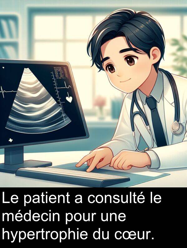 hypertrophie: Le patient a consulté le médecin pour une hypertrophie du cœur.