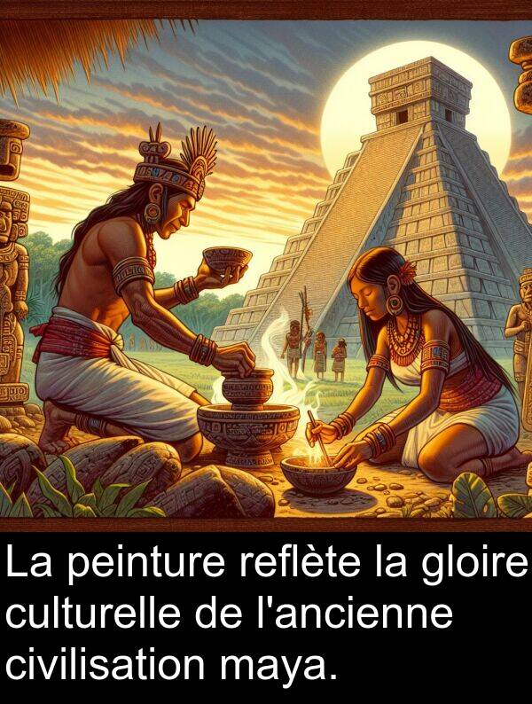 reflète: La peinture reflète la gloire culturelle de l'ancienne civilisation maya.