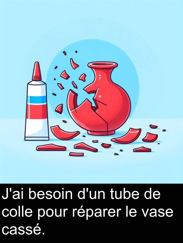 besoin: J'ai besoin d'un tube de colle pour réparer le vase cassé.