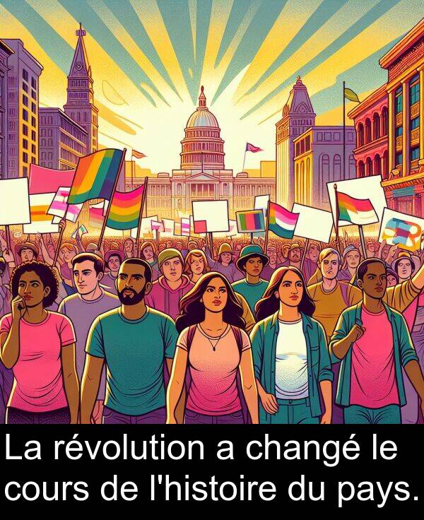 cours: La révolution a changé le cours de l'histoire du pays.