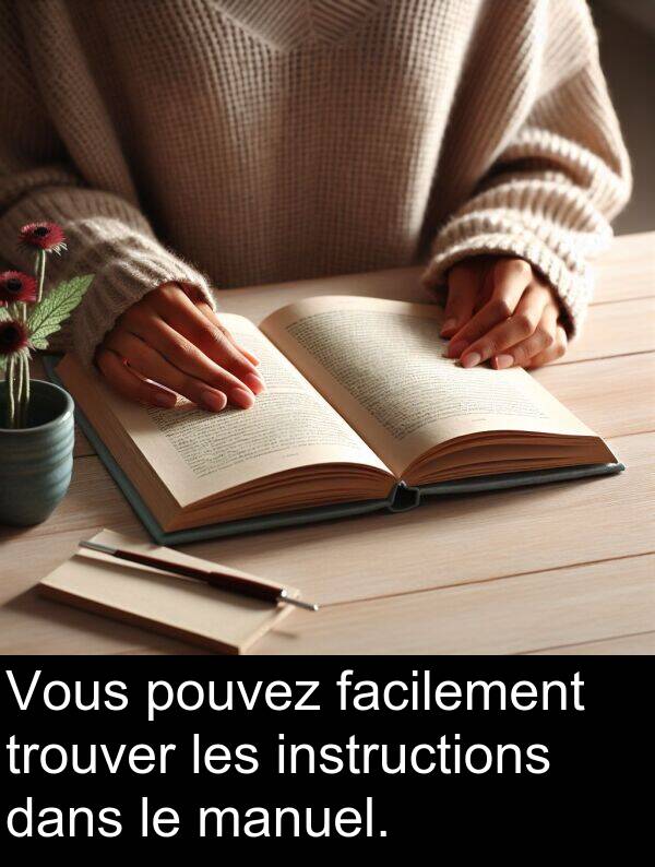 trouver: Vous pouvez facilement trouver les instructions dans le manuel.