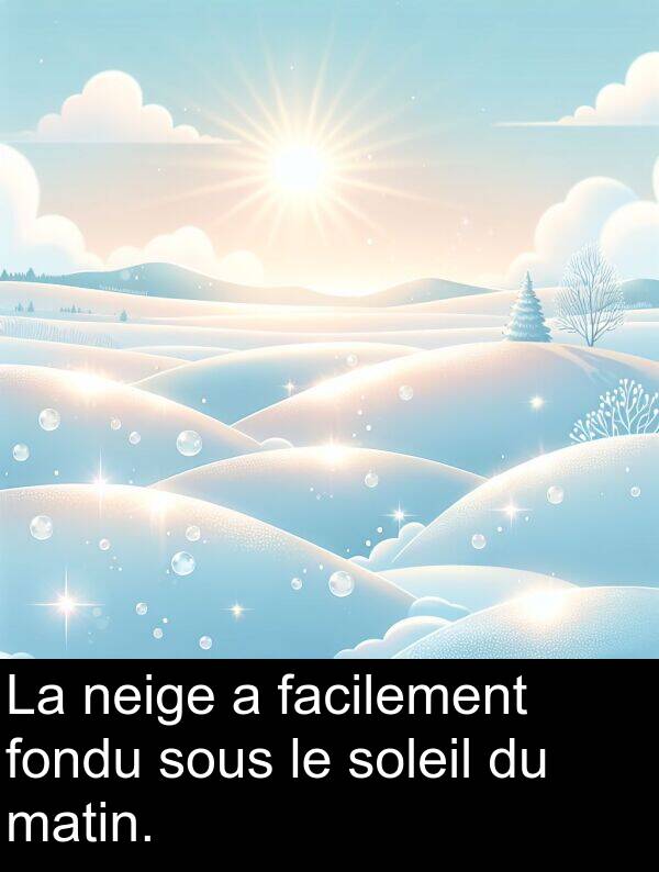 sous: La neige a facilement fondu sous le soleil du matin.