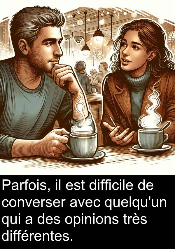 converser: Parfois, il est difficile de converser avec quelqu'un qui a des opinions très différentes.